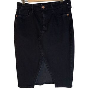River Island Black Denim Split Front Skirt Womens 12 USA Made Modern Casual